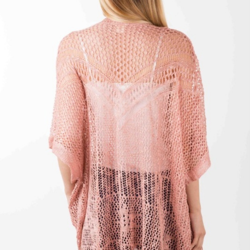 CROCHET KNIT KIMONO STYLE CARDIGAN (ONE SIZE) - Picture 2 of 3